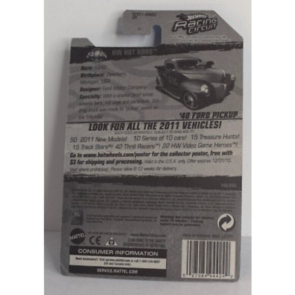 2011 Hot Wheels Racing Circuit '40 Ford Pickup Tip Top 8/10 1:64 Blue NEW! - Picture 4 of 10